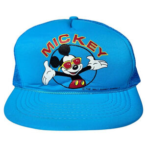 BOYS blue Vintage 1980s WALT DISNEY MICKEY MOUSE Sunglasses SNAPBACK TRUCKER HAT